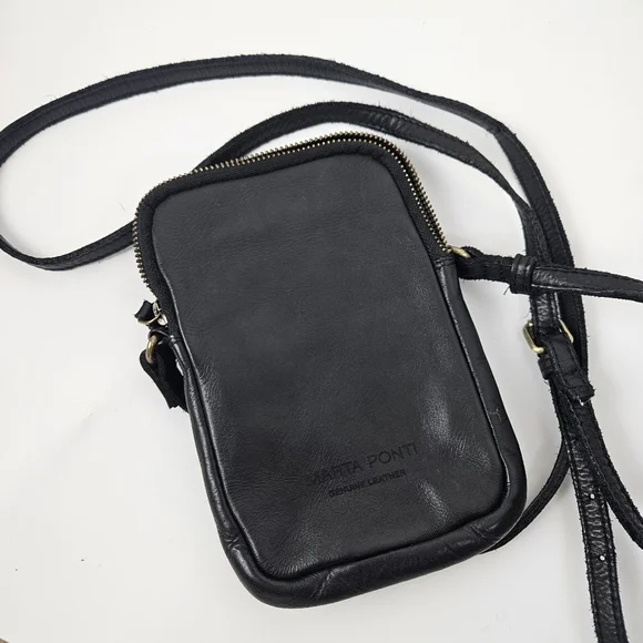 Marta Ponti Black Leather Minimalist Crossbody Bag 5x7.5 - Picture 4 of 9